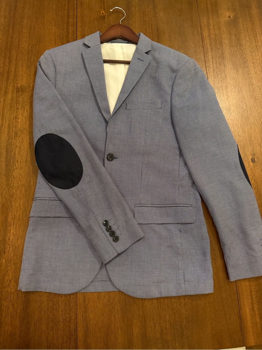 Light Blue Men's Blazer with Navy Elbow Patches | H&M